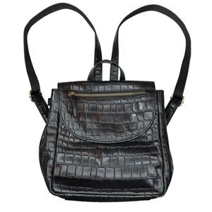 Ashwood London Bag Black Croc‎ Embossed Leather Backpack Purse
